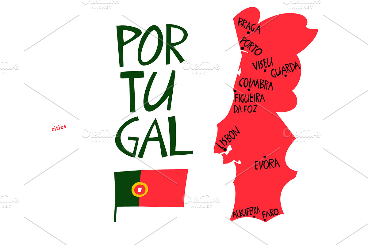 Portugal. Hand Drawn Maps With Names, an Education Illustration by Lubov Illustrations Shop (Photo 5 of 7)