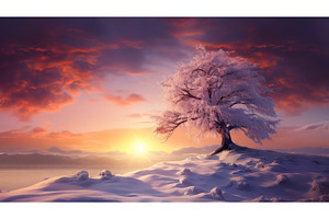 sunlight snow tree ai generated, a Nature Photo by pikepicture
