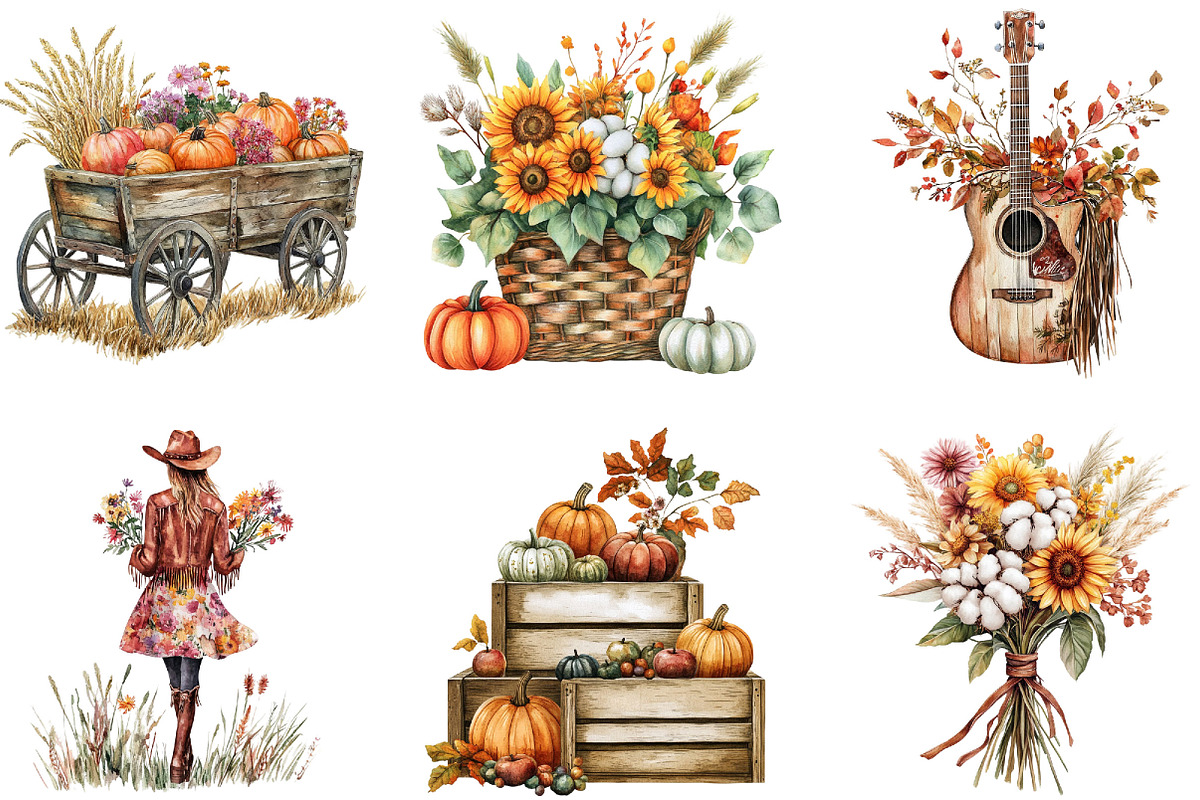 Western Fall Cowgirl Clipart, a Seasonal Illustration by Designking (Photo 3 of 5)
