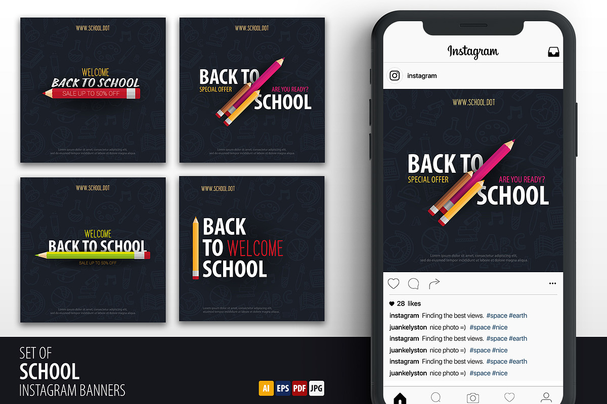 Back to School Creative banners, a Social Media Template by Leo Edition (Photo 1 of 4)