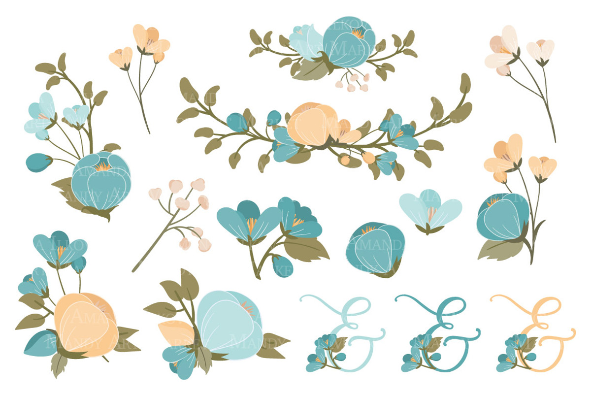 Vintage Blue Floral Heart Clipart, an Illustration by Amanda Ilkov (Photo 5 of 5)
