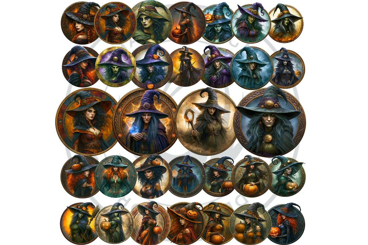 Halloween Witches Medaillons, a Seasonal Illustration by ThatsDesignArt (Photo 6 of 16)