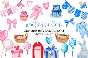 Watercolor Gender Reveal clipart PNG, an Object Illustration by PatternPalette