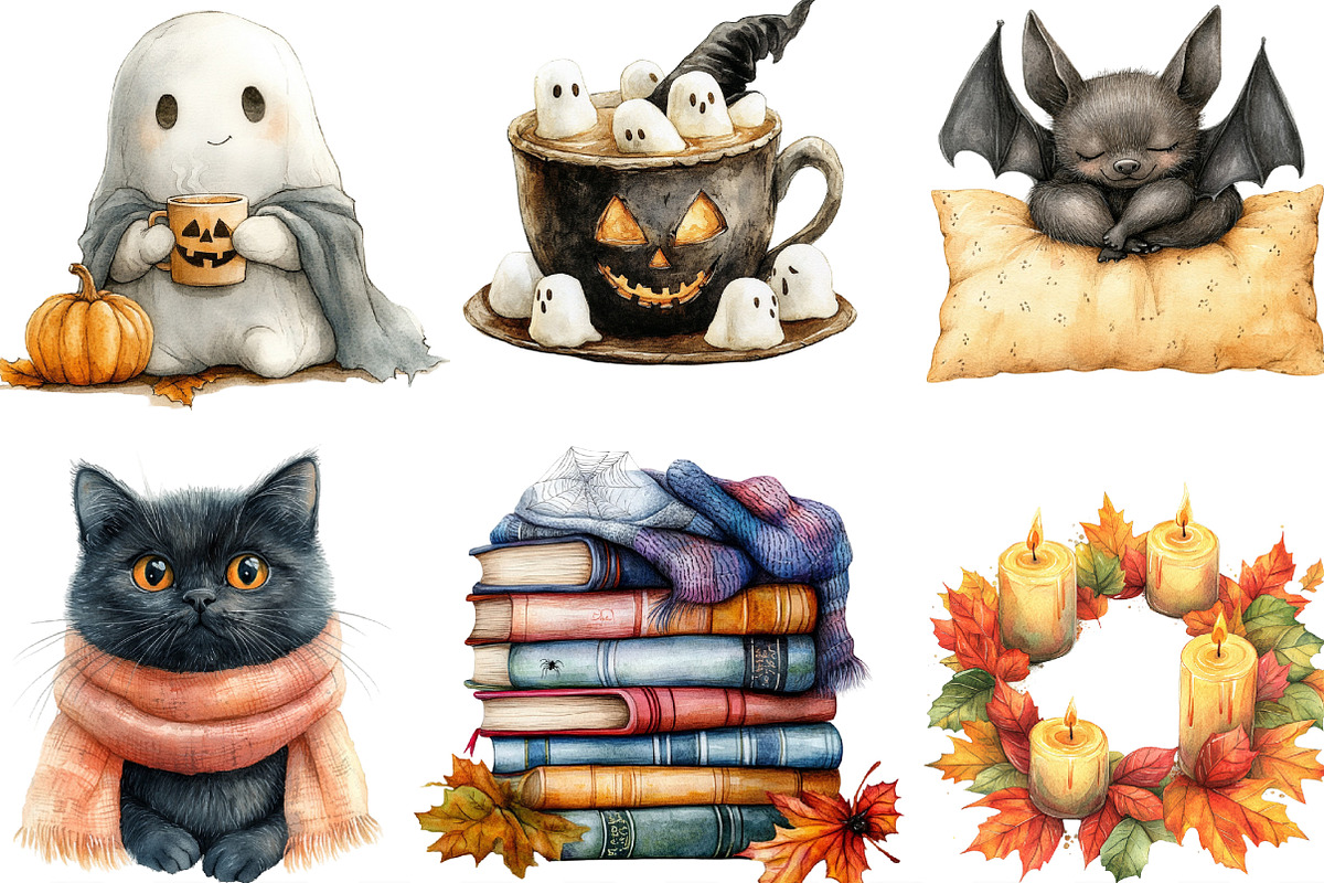 Watercolor Creepy and Cozy Halloween, an Illustration by Designking (Photo 4 of 4)