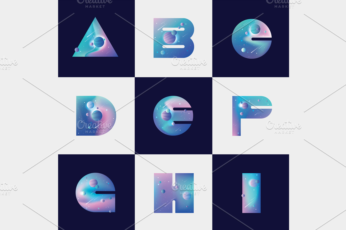 Colorful Space-vector typography, a Symbol Font by Polar Vectors (Photo 9 of 18)