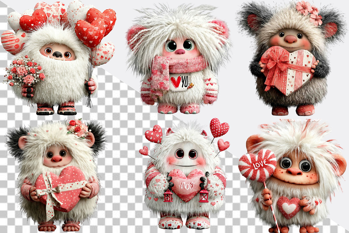 Watercolor Valentine Cute Yeti Clipa, an Illustration by SVGArt (Photo 2 of 7)