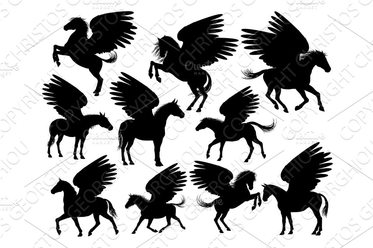 Pegasus Silhouette Winged Flying, an Animal Illustration by Christos Georghiou