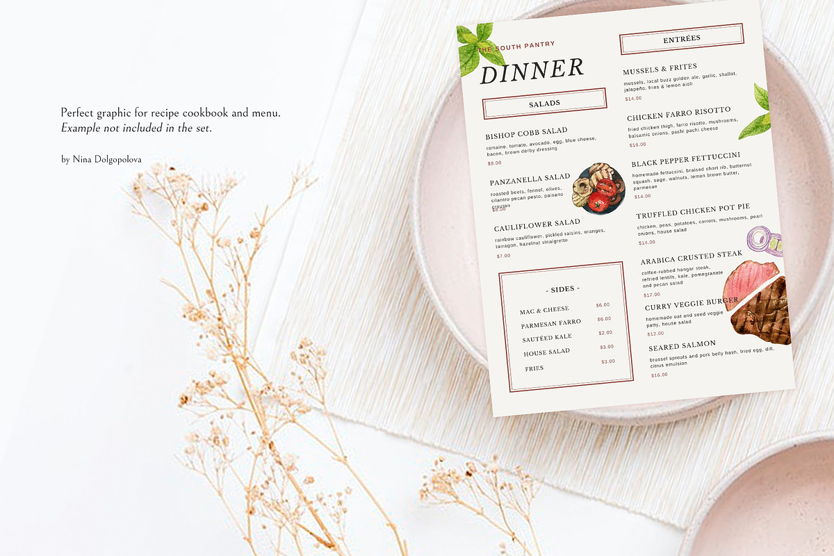 Watercolor Food Clipart, Meat Set., a Food Illustration by NiKO (Photo 7 of 8)