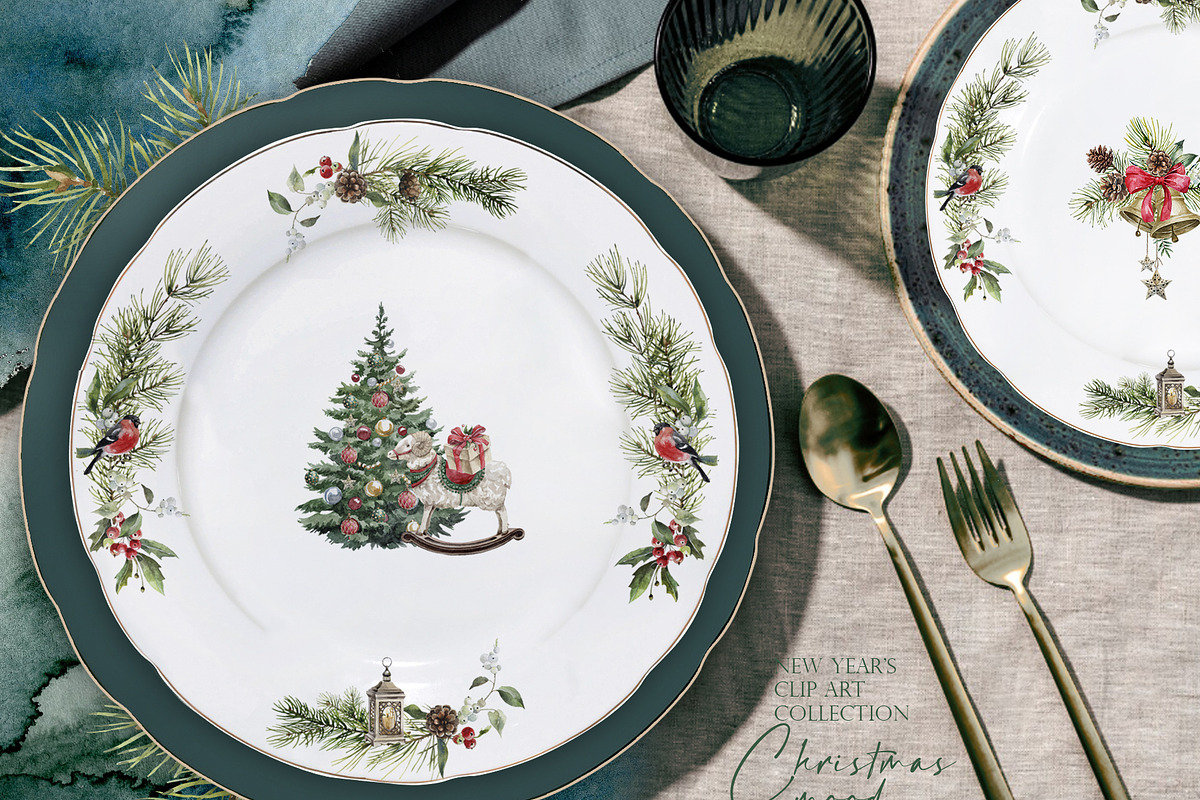 Christmas Mood. Watercolor clipart., a Seasonal Illustration by RushkinaAntonina (Photo 7 of 11)