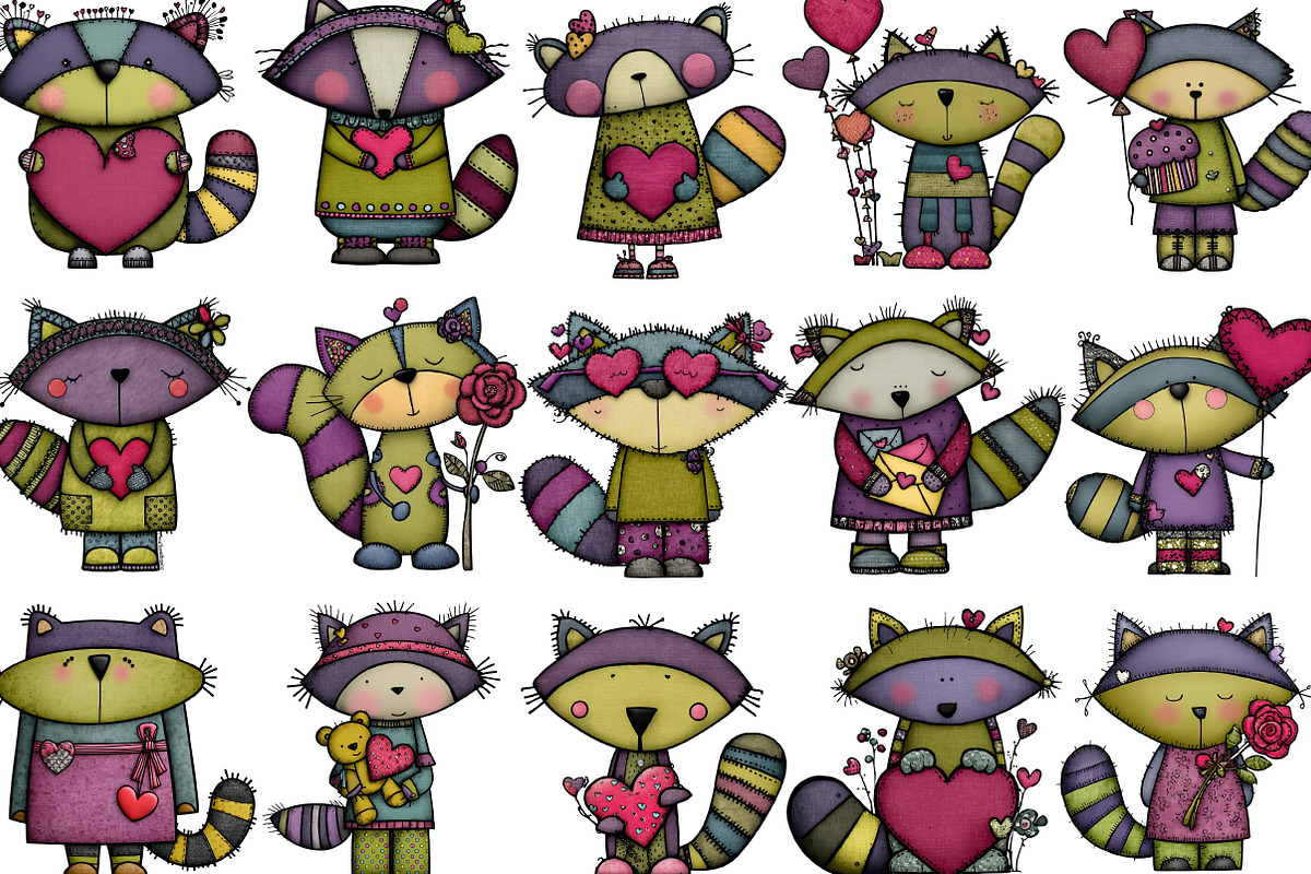 Valentine's Whimsical Raccoon Clipar, an Illustration by Designking (Photo 2 of 5)