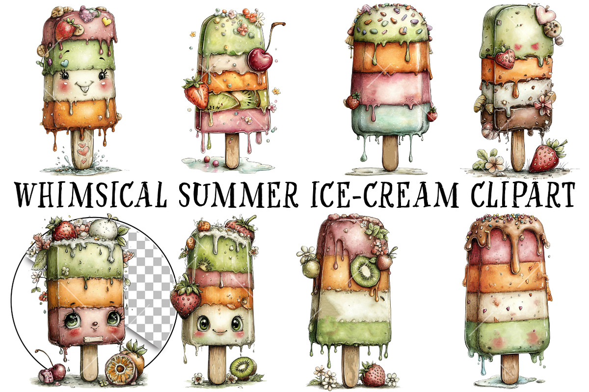 Whimsical Summer Ice-Cream Clipart, an Illustration by OK Design (Photo 2 of 6)