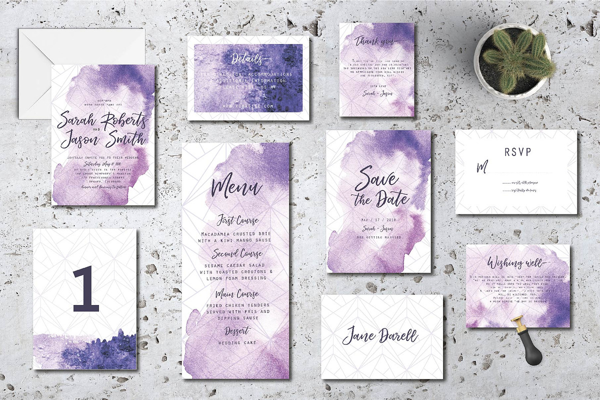 Violet wedding invitation suite, an Invitation Template by digital_essence (Photo 2 of 4)