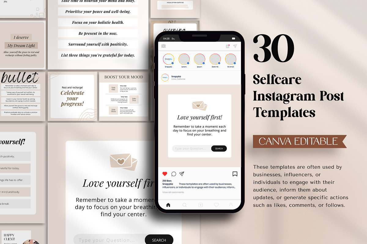 Self Care Instagram Canva Templates