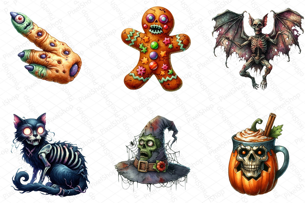 Halloween Zombie Watercolor Clipart, an Illustration by DreamPrint404 (Photo 4 of 5)