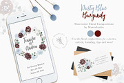 Dusty Blue and Burgundy Florals, a Work Illustration by Momo Studio (Thumbnail 3 of 12)