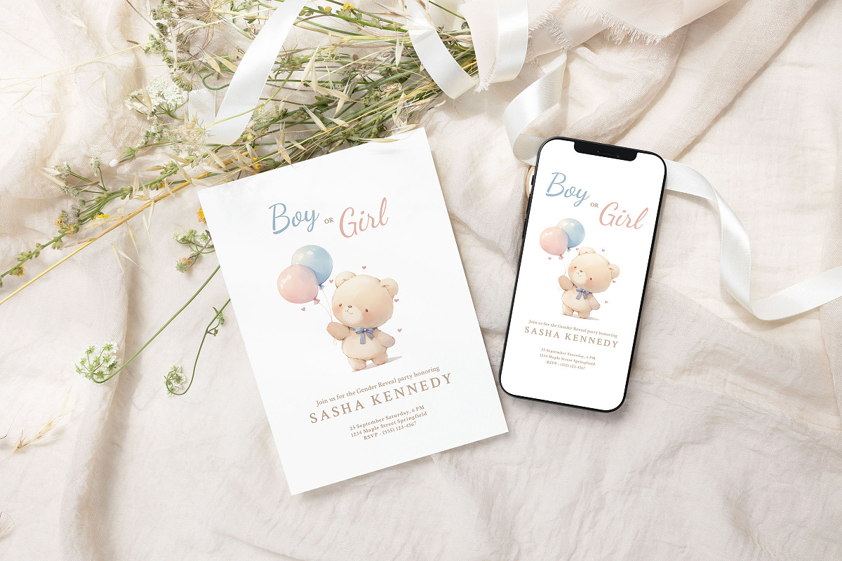 Maple - Gender Reveal Invitation, an Invitation Template by CinderHeart Designs (Photo 2 of 3)