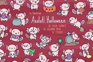 Axolotl Halloween Clipart Set, a Seasonal Illustration by Palau