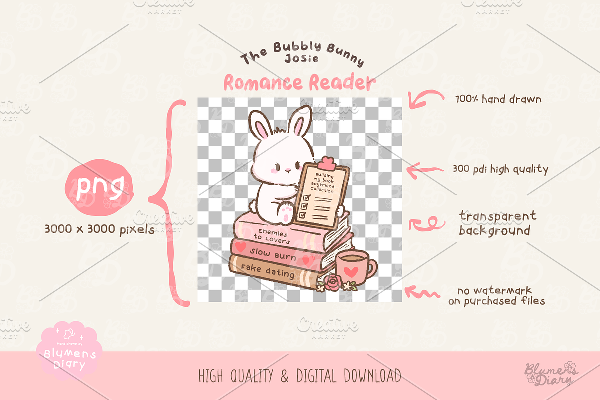 Romance Reader Bunny Clipart, an Animal Illustration by Blumensdiary (Photo 3 of 6)