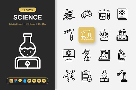 Science Icons, an Outline Icon by Spacepixel Creative
