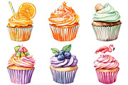 Watercolor Summer Cupcake Clipart, an Illustration by Craft Nest (Thumbnail 2 of 6)
