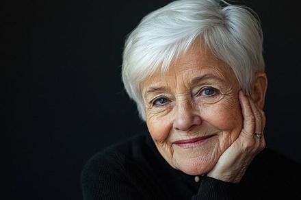 Smiling senior woman with white hair