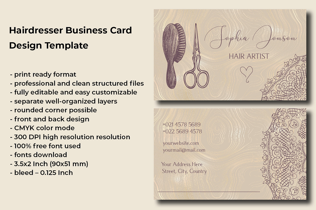 Hairdresser Business Card Design, a Business Card Template by Kseniya-Omega (Photo 1 of 5)