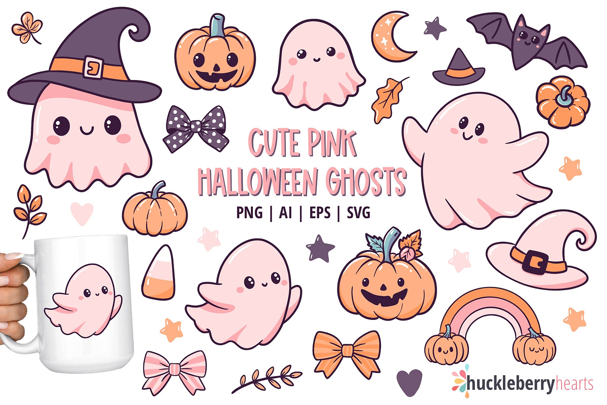 Pink Halloween PNG SVG Clipart, a Seasonal Illustration by Huckleberry Hearts (Photo 1 of 4)