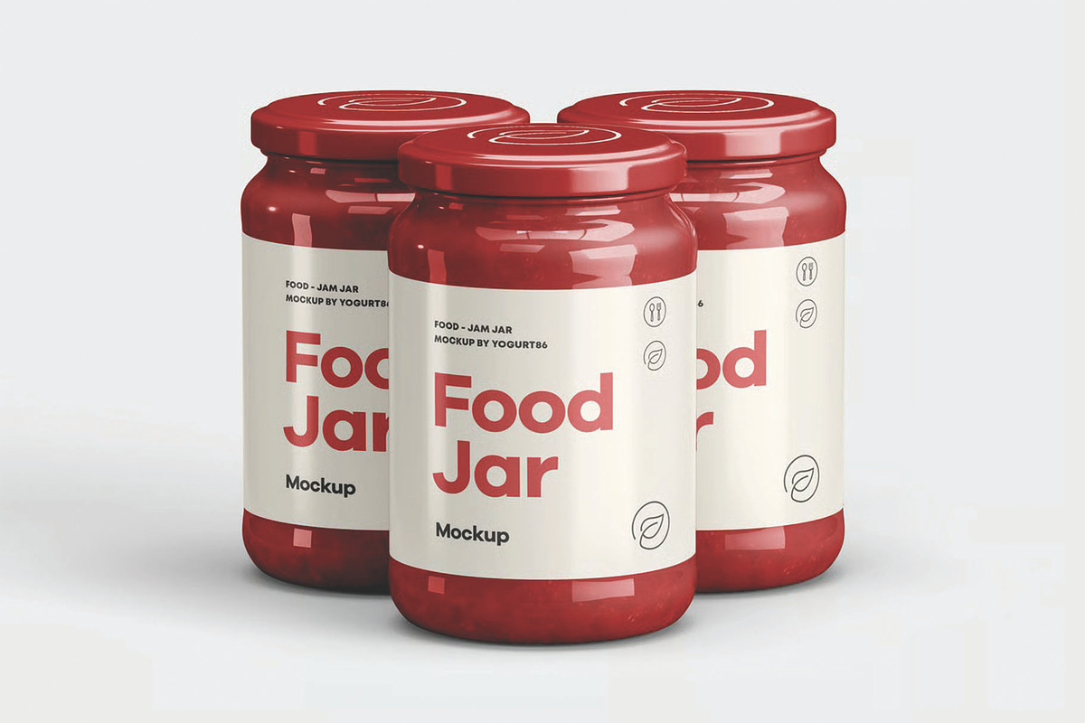 Three Clear Glass Food Jars Mockup, a Packaging Mockup by DesignRushMarket (Photo 1 of 2)