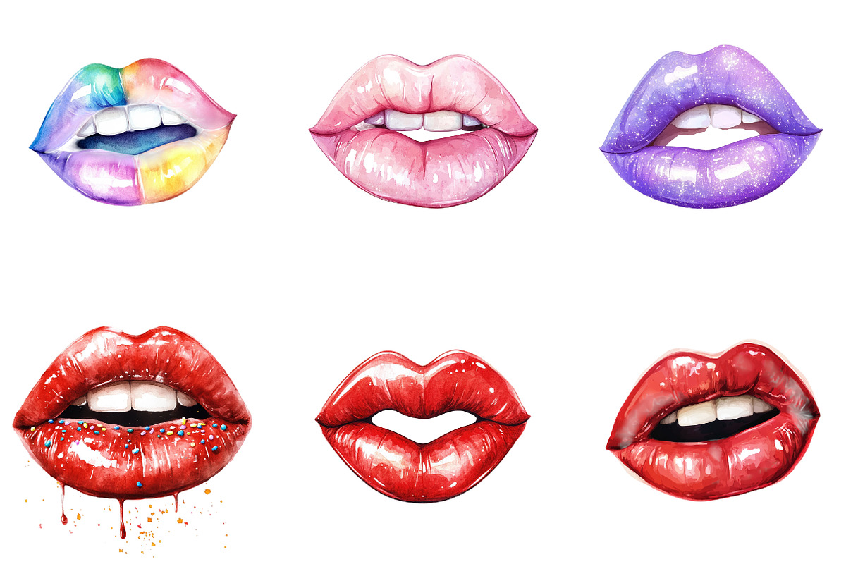 Watercolor Cute Lips Clipart, an Illustration by DreamArtGraphic (Photo 4 of 5)