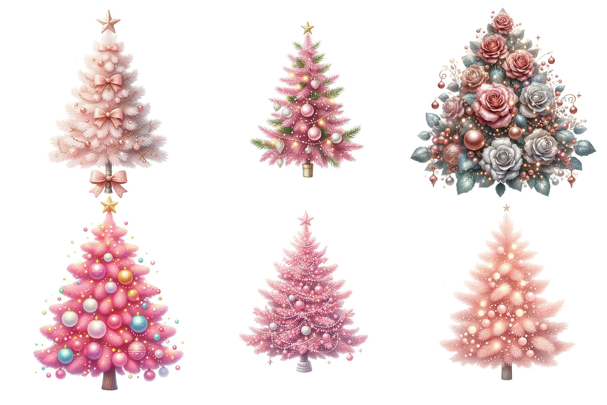 Pink Christmas Tree Clipart Bundle, an Illustration by SinaCreation (Photo 3 of 7)