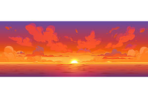 Cartoon anime sunset sky, an Illustration by Vector Tradition