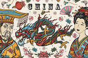 China old school tattoo, a Background Graphic by intueri (Thumbnail 1 of 7)