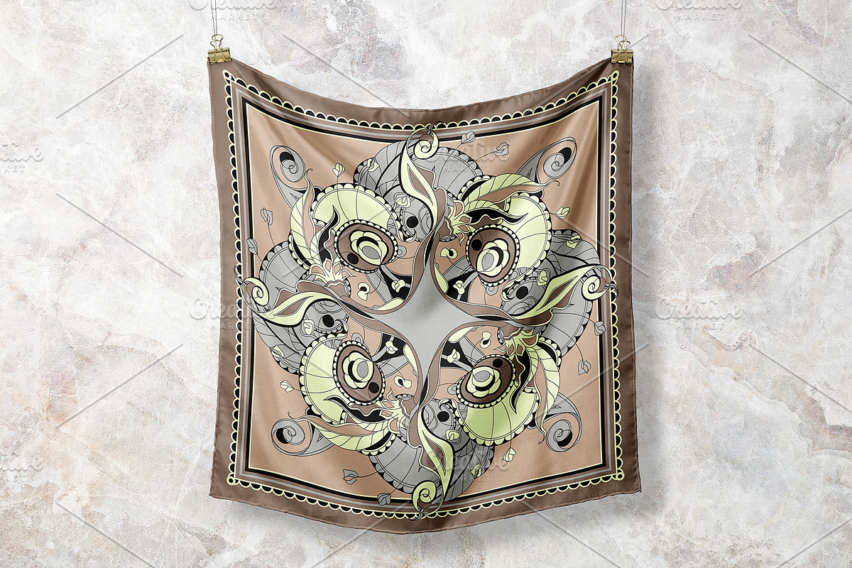 Ivory & Taupe Art Nouveau Silk Scarf, an Object Graphic by ilustrinna (Photo 2 of 9)