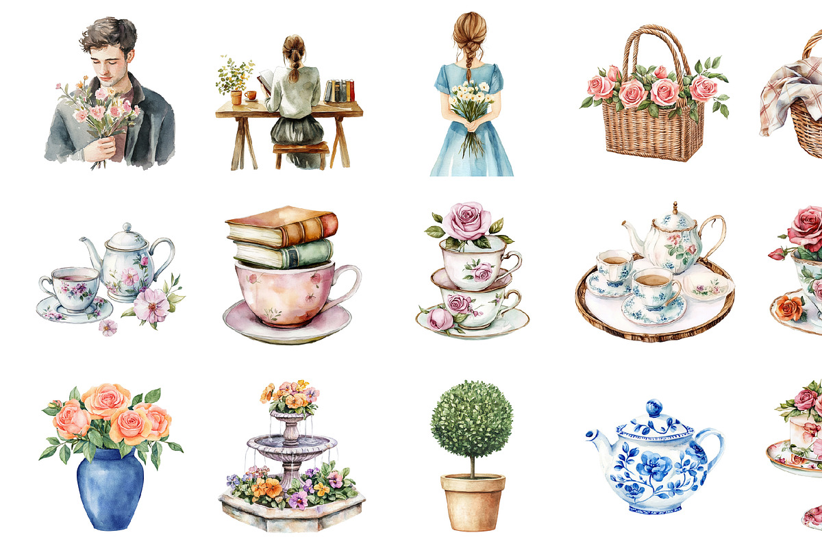 Watercolor Chinoiserie Tea Clipart, an Illustration by Design Market (Photo 2 of 4)