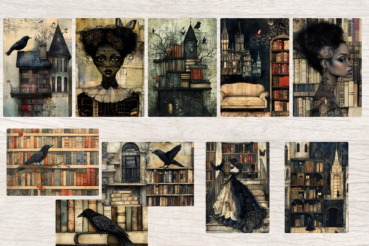 GOTHIC LIBRARY JUNK JOURNAL PAGES, a Person Illustration by Daring Digies (Photo 5 of 8)