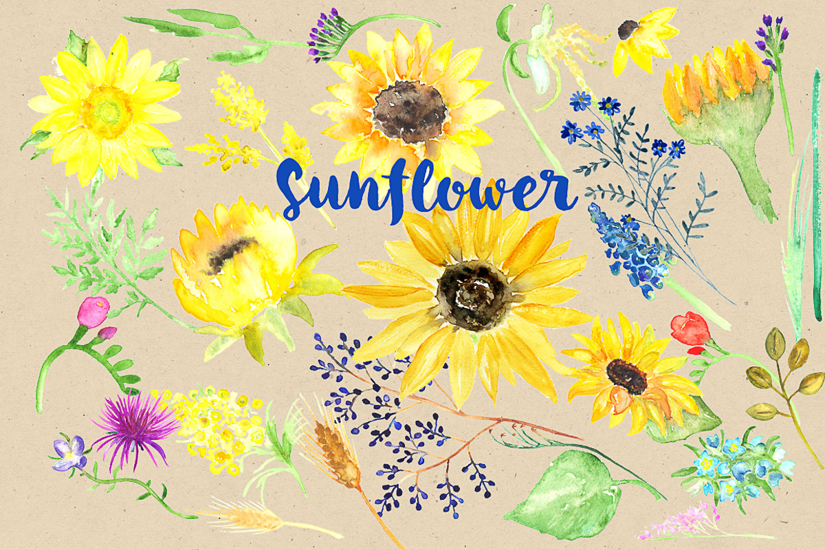 Sunflower Watercolor Clip Art, an Illustration by LABFcreations (Photo 3 of 5)