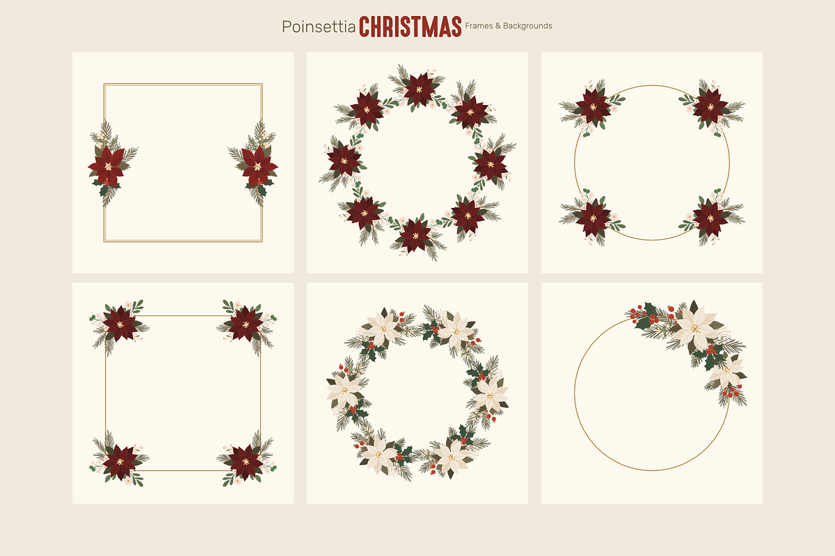 Poinsettia Christmas Backgrounds, a Seasonal Illustration by moja doodle (Photo 6 of 9)