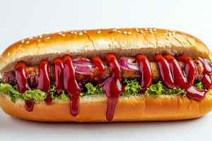 Delicious hot dog in sesame bun, a Food & Drink Photo by MistyDay