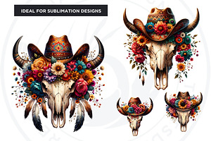 Boho Western Bull Skull PNG Clipart