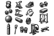 Vintage Gym Fitness Equipment Set, an Object Graphic by RT Studio (Thumbnail 2 of 4)