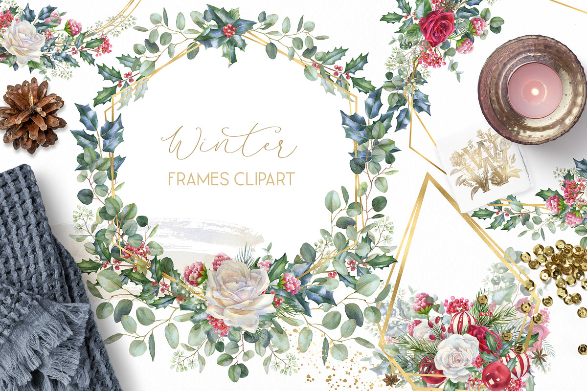 Watercolor winter Christmas frames, an Illustration by WonderWonder (Photo 1 of 10)