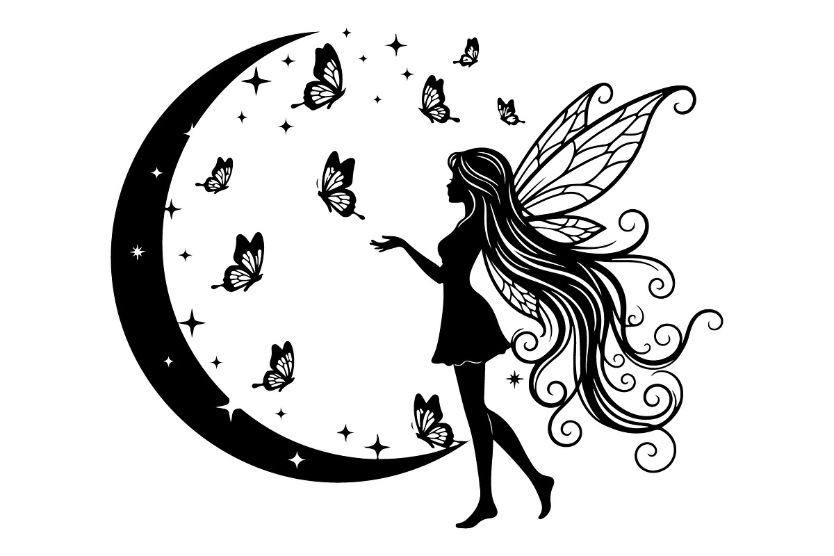 Fairy Moon Butterfly Silhouette, an Object Illustration by Gaye Art (Photo 13 of 31)