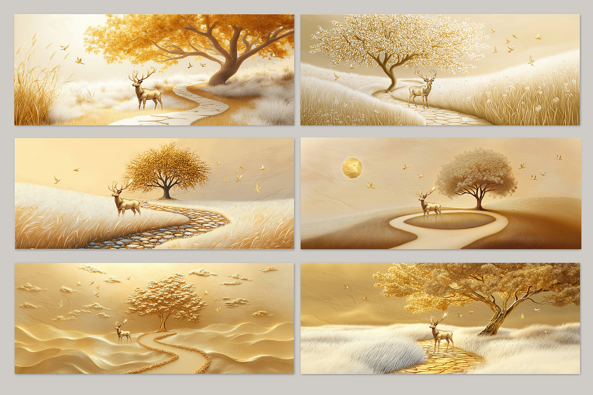 Abstract golden tree elk wallpaper, a Decorative Illustration by fei long (Photo 8 of 10)