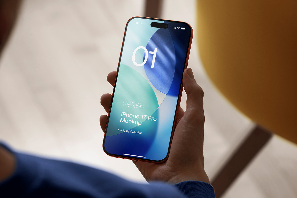 24 iPhone 17 Pro in Hand Mockups, an iPhone Mockup by Asylab (Photo 79 of 107)