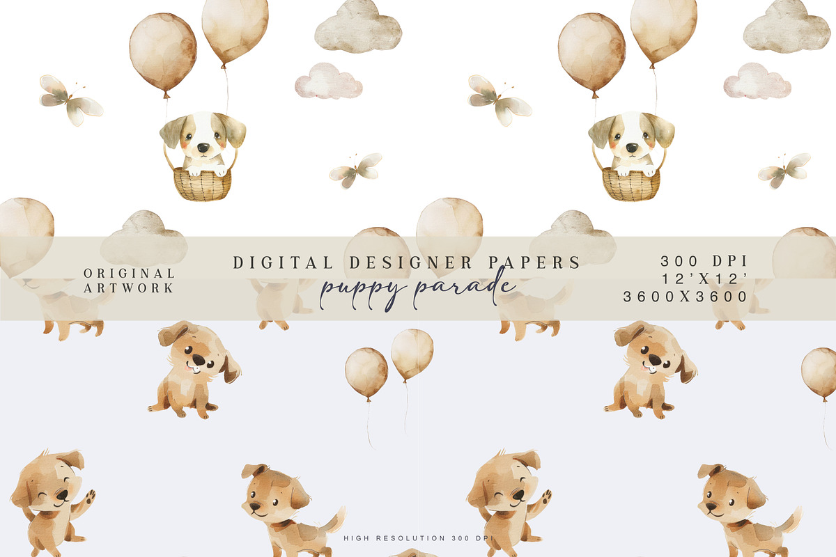 watercolor puppy seamless patterns, a Pattern Graphic by Pink Studio Art (Photo 3 of 4)