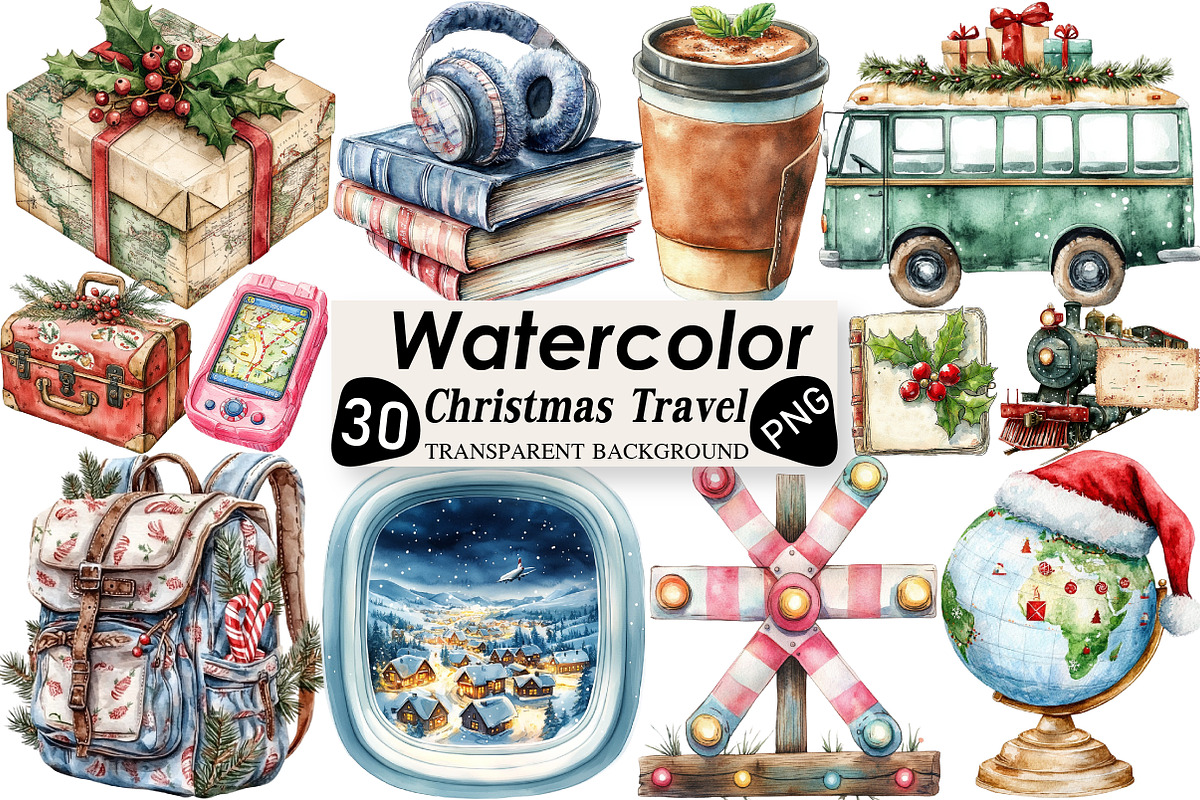 Christmas Travel Clipart, an Illustration by Black Bird Studio (Photo 1 of 6)