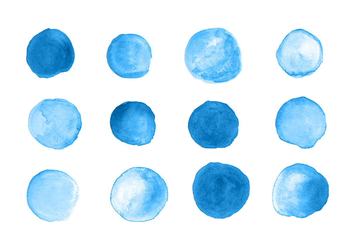12 Small Blue Watercolor Circles, an Illustration by The Digital Download Shop (Photo 2 of 3)