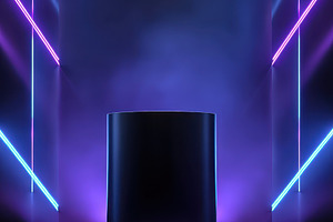 Neon Lights Dark Cylinder Product Di, a Photo by Pixeness Studio