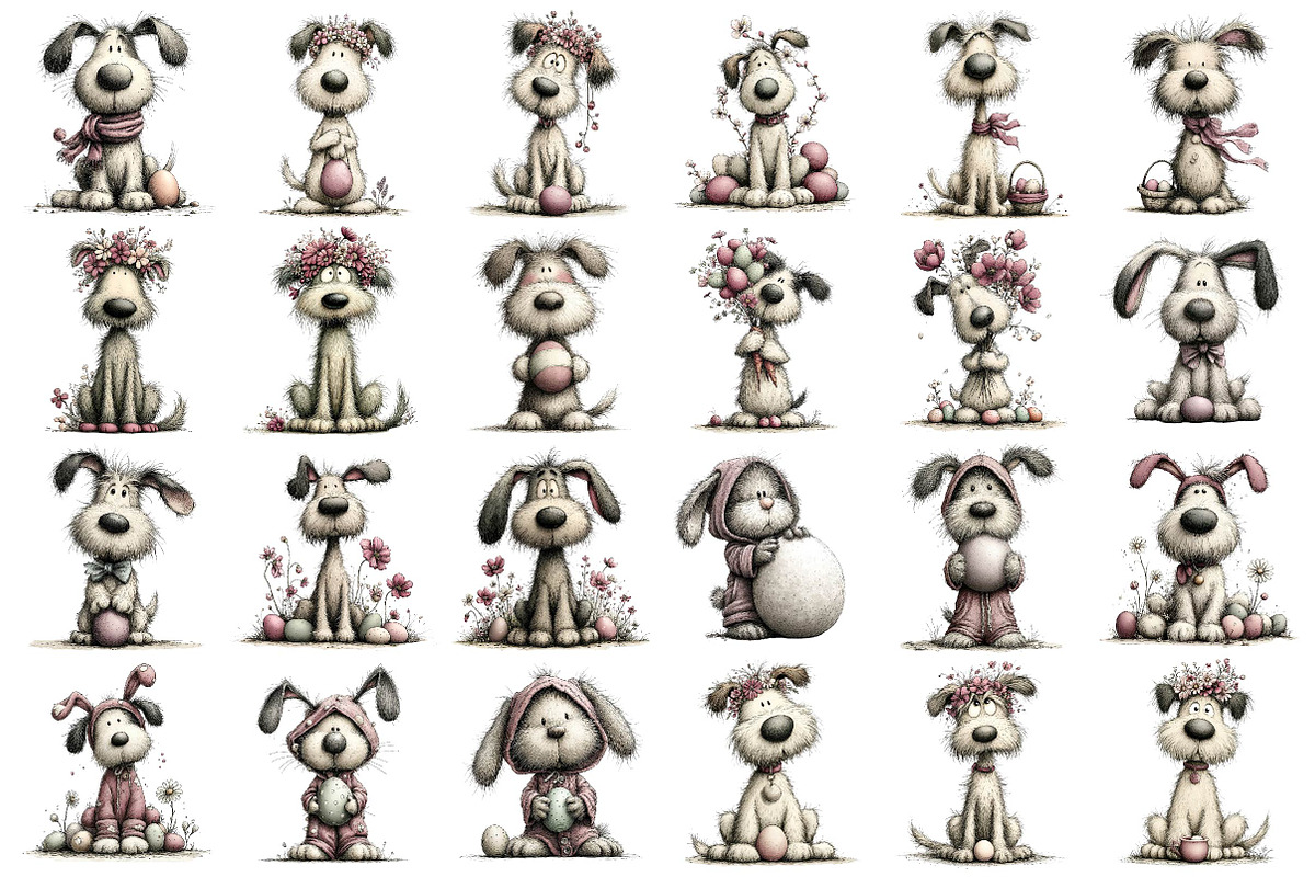 Whimsical Easter Dogs Clipart, an Illustration by DreamPrint404 (Photo 2 of 7)