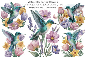 Watercolor spring flowers clipart, an Illustration by SinaCreation